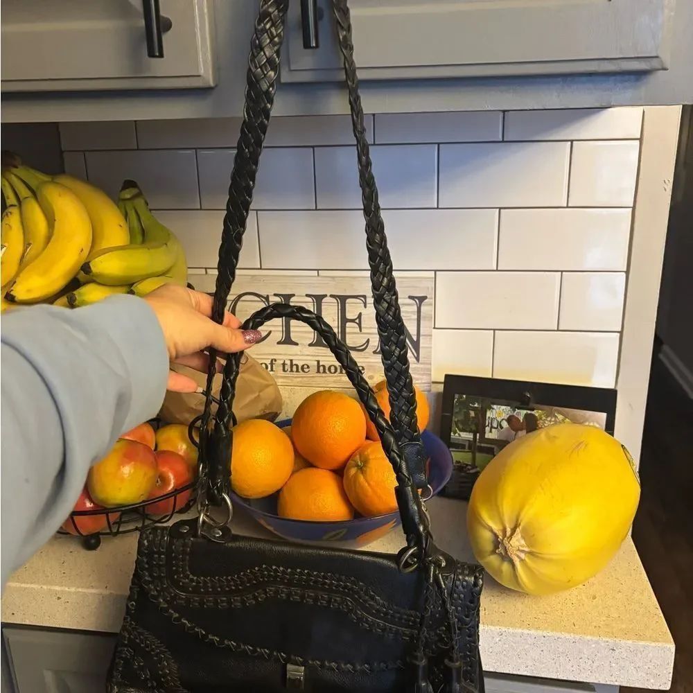 Black Braided Shoulder Bag/Handle Handbag